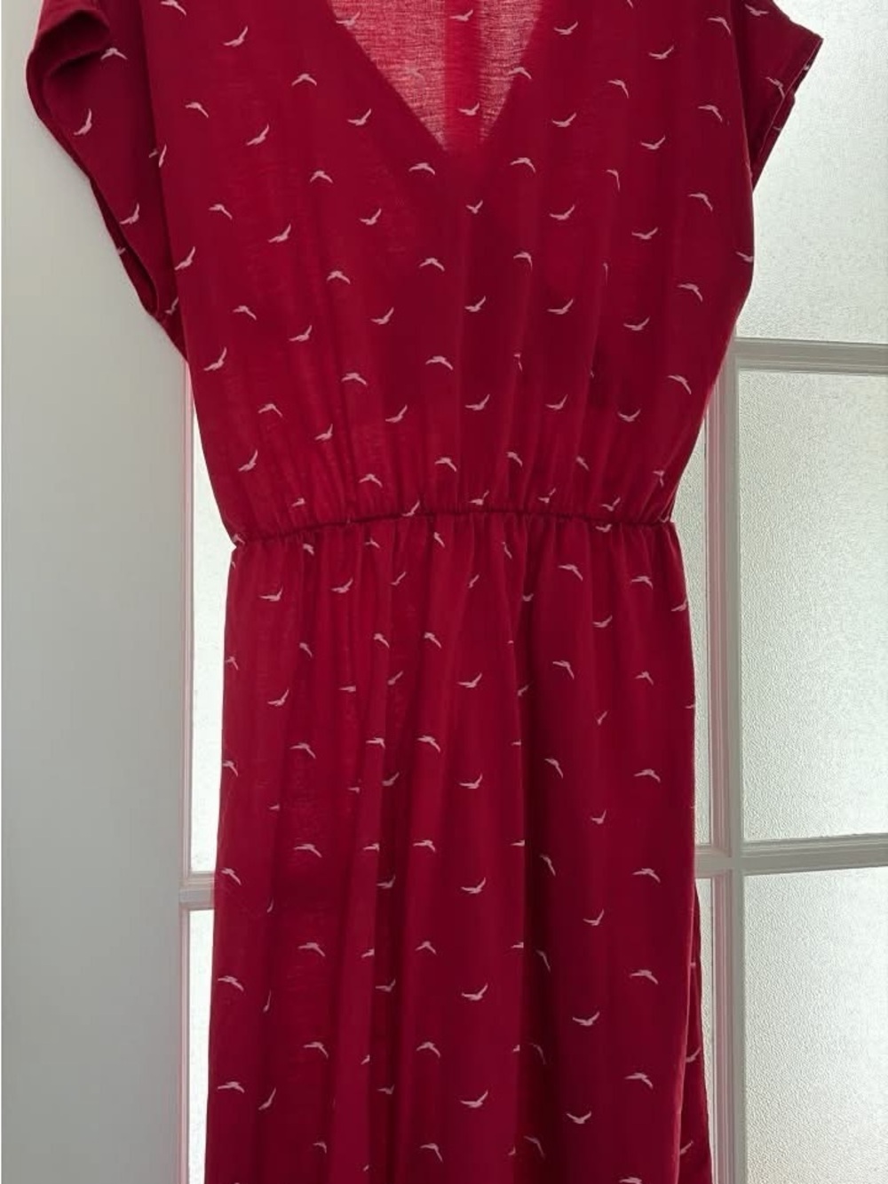 Girls' Red Printed V-Neck Dress